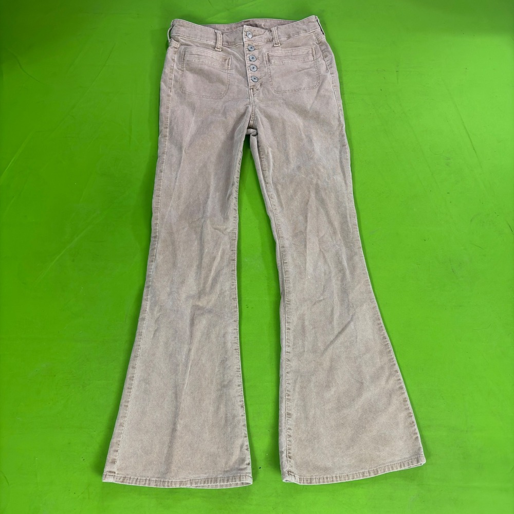 American Eagle Corduroy Flare Pants Womens 8 Regular Tan Stretch Button Fly 70s